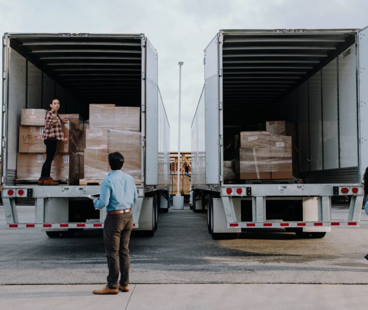Uber Freight and Blue Bird Bus shipments in back of truck